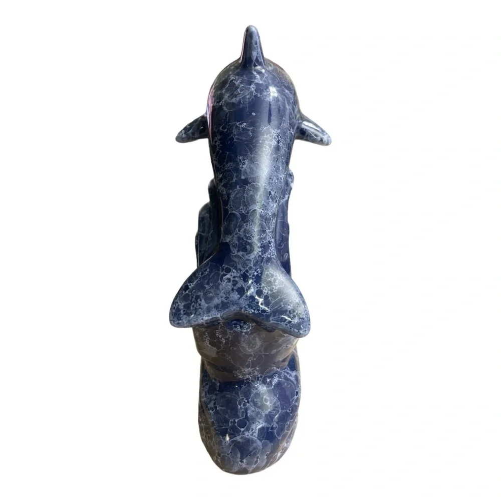 COBALT BLUE CERAMIC DOLPHIN FIGURINE  TEA LIGHT CANDLE HOLDER